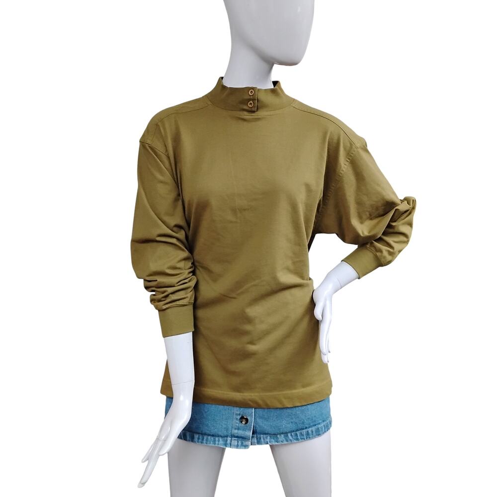 Vintage Carriage Court Long Sleeve Top Size Large Green Mock Neck